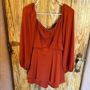 Rust Orange Long Sleeve Romper